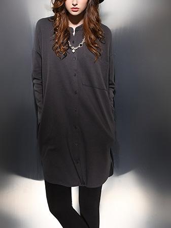 Shein Grey Stand Collar Single Breasted Trench Coat