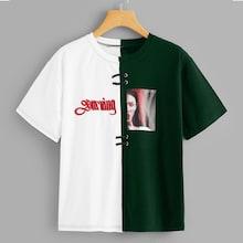 Shein Two Tone Embroidered Figure Print Tee