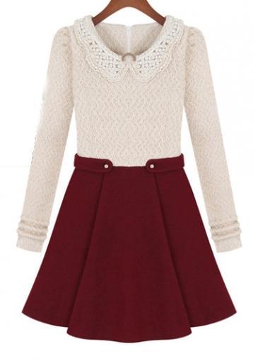 Rosewe Preppy Peter Pan Collar Long Sleeve A Line Dress