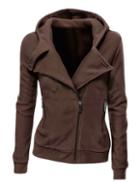 Shein Brown Zipper Front Hooded Sweatshirt