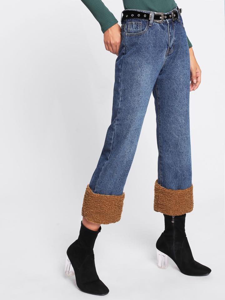 Shein Faux Fur Contrast Jeans
