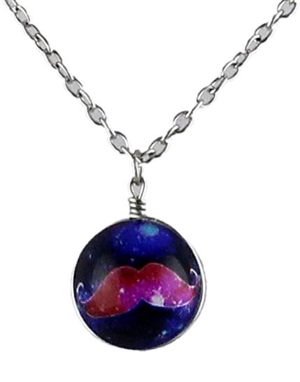 Shein Blue Moustache Ball Silver Chain Necklace