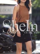 Shein Khaki Crew Neck Eyelet Keyhole Back Top