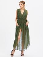 Shein V-neckline Tie Waist Sheer Beach Cover Up