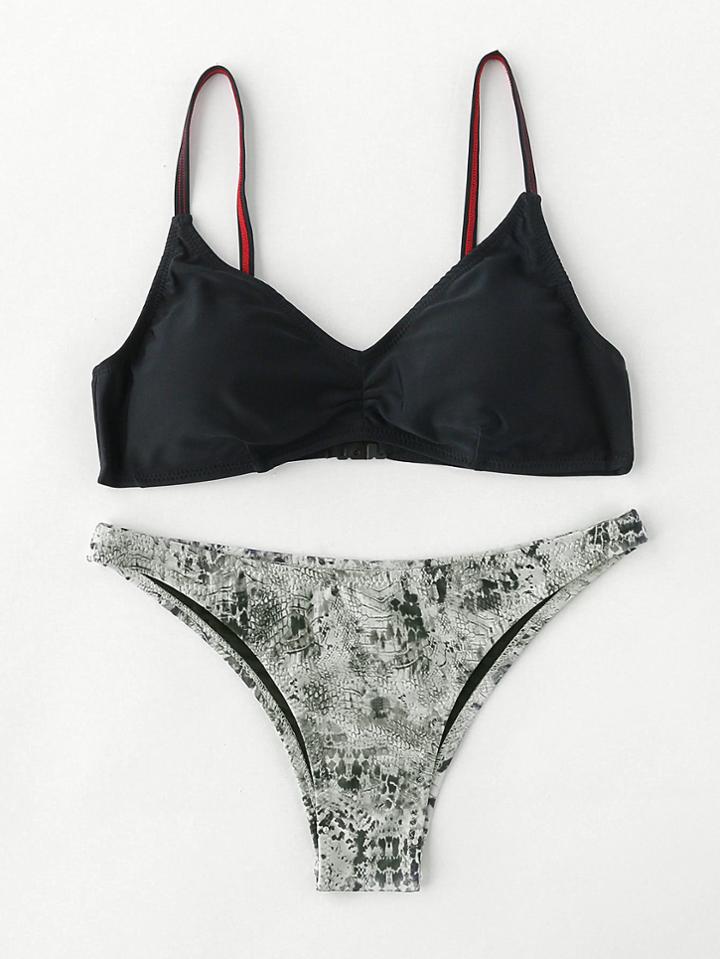 Shein Crocodile Pattern Adjustable Strap Bikini Set