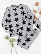 Shein Allover Star Print Heathered Sweatshirt & Sweatpants Pajama Set