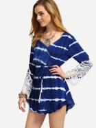 Shein Crochet Insert Tie Dye Print Dress - Blue