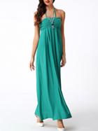 Shein Green Halter Backless Ruched Dress