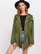 Shein Flower Embroidery Lace Up Detail Coat
