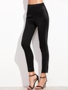 Shein Black Mixed Media Skinny Pants With Zip Pocket