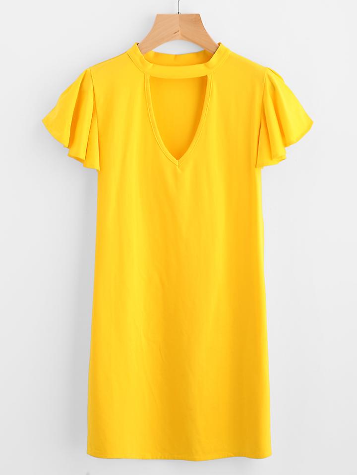 Shein Cut Out Front Frill Sleeve Tee Dress