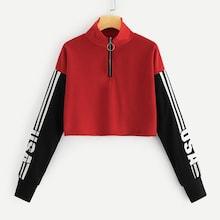 Shein Stripe & Letter Print Sweatshirt