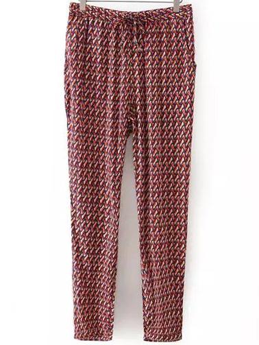 Shein Orange Print Pant With Draw Cord Waist