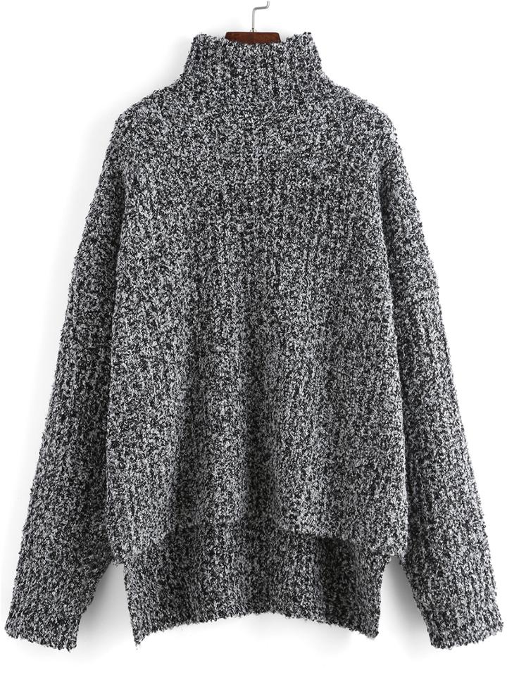 Shein Grey High Neck Dip Hem Loose Sweater