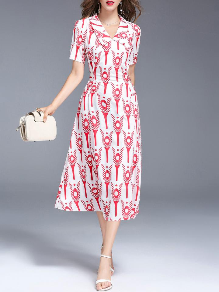 Shein V Neck Print A-line Dress