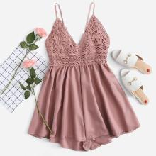 Shein Contrast Lace Knot Back Cami Romper