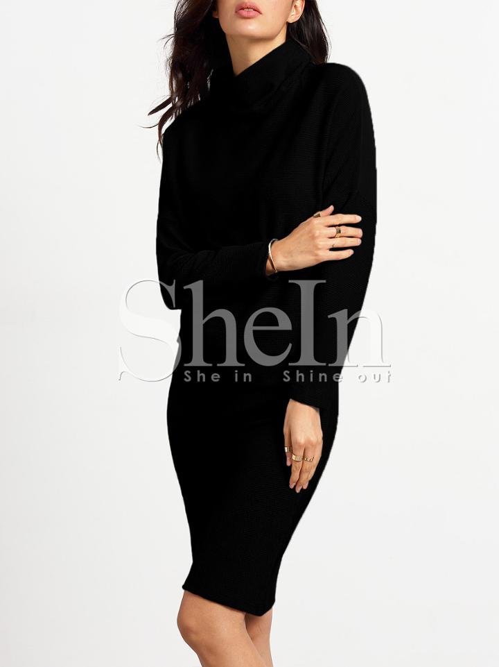 Shein Black Mock Neck Sheath Dress