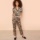 Shein Button Front Leopard Print Jumpsuit