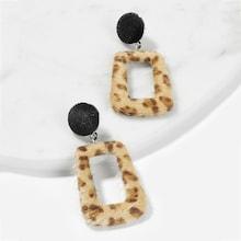 Shein Leopard Pattern Fluffy Rectangle Drop Earrings