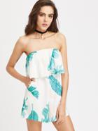 Shein Layered Strapless Leaf Print Romper