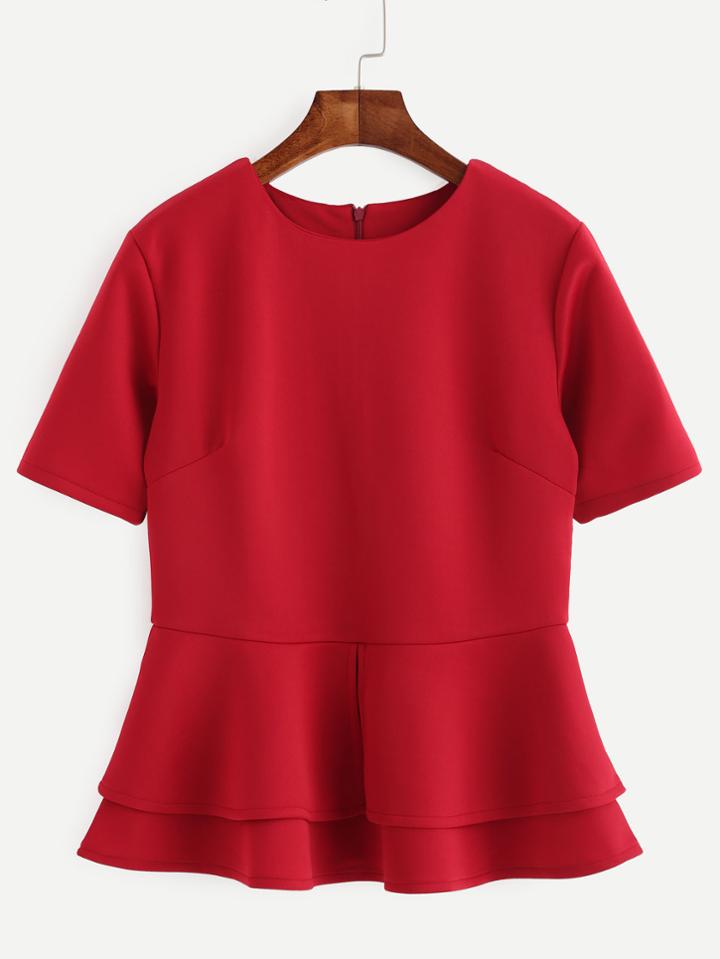 Shein Red Zip Back Layered Peplum Top