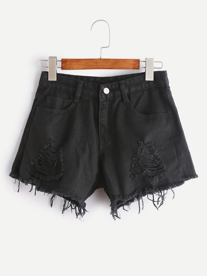 Shein Distressed Frayed Hem Denim Shorts