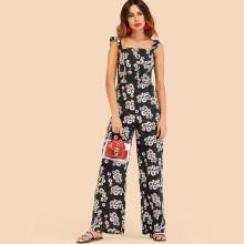 Shein Ruffle Trim Daisy Print Jumpsuit