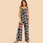 Shein Ruffle Trim Daisy Print Jumpsuit
