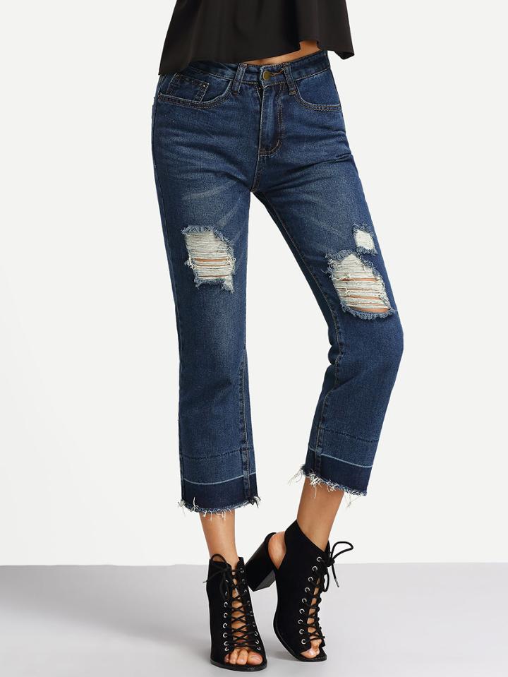 Shein Distressed Frayed Hem Ankle Jeans