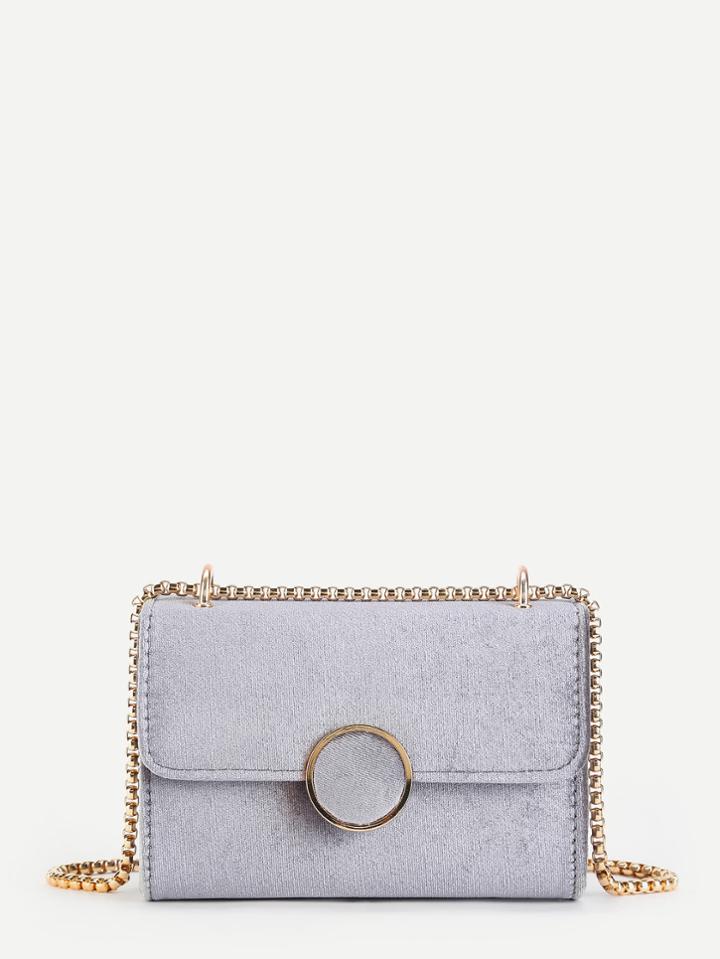 Shein Round Button Velvet Flap Crossbody Bag