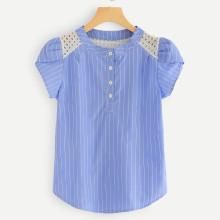 Shein Petal Sleeve Striped Blouse