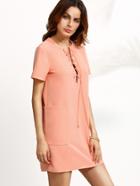 Shein Pink Lace Up Structured Shift Dress With Pockets