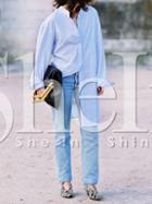 Shein Blue Strappy Back Boyfriend Blouse
