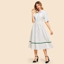 Shein Button Up With Pleated Detail Grid Dress