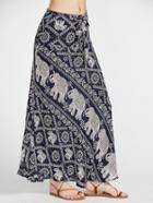 Shein Navy Vintage Print Bow Tie Zipper Up Skirt
