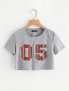 Shein Patch Detail Heathered Crop Tee