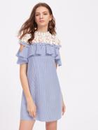 Shein Floral Crochet Shoulder Open Shoulder Flounce Dress