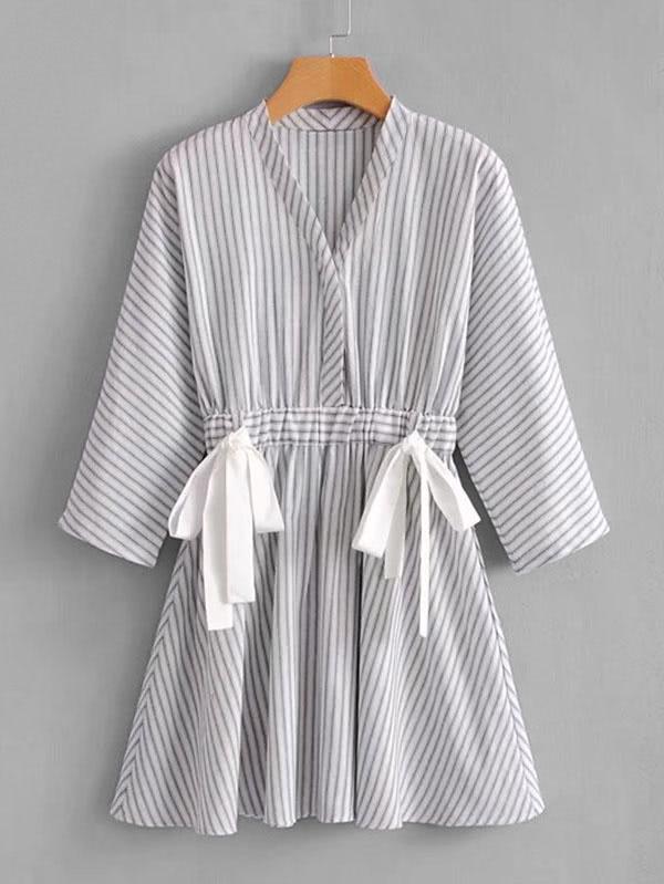 Shein Knot Detail Striped Dress