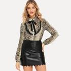 Shein Tie Neck Collar Neck Leopard Print Top