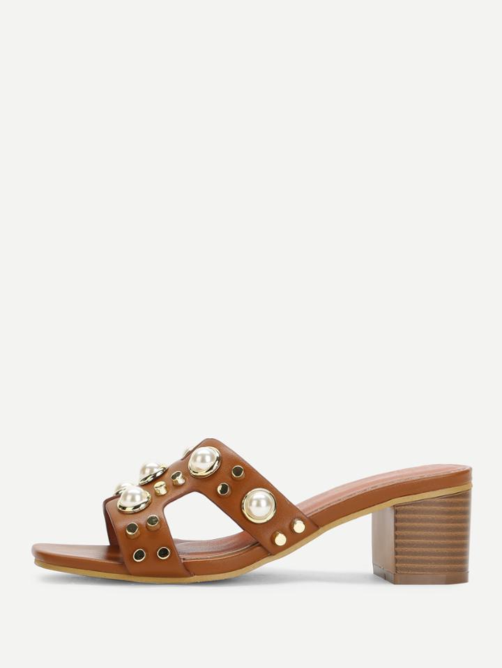 Shein Faux Pearl Decorated Heeled Mules