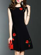 Shein Rose Embroidered High-waisted Dress