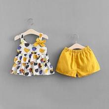 Shein Toddler Girls Bow Detail Cartoon Print Top With Shorts