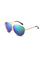 Shein Gold Frame Double Bridge Blue Mirrored Aviator Sunglasses