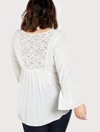 Shein Lace Insert Crisscross Front Dip Hem Blouse