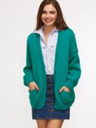 Shein Green Button Up Pocket Front Lantern Sleeve Sweater Coat