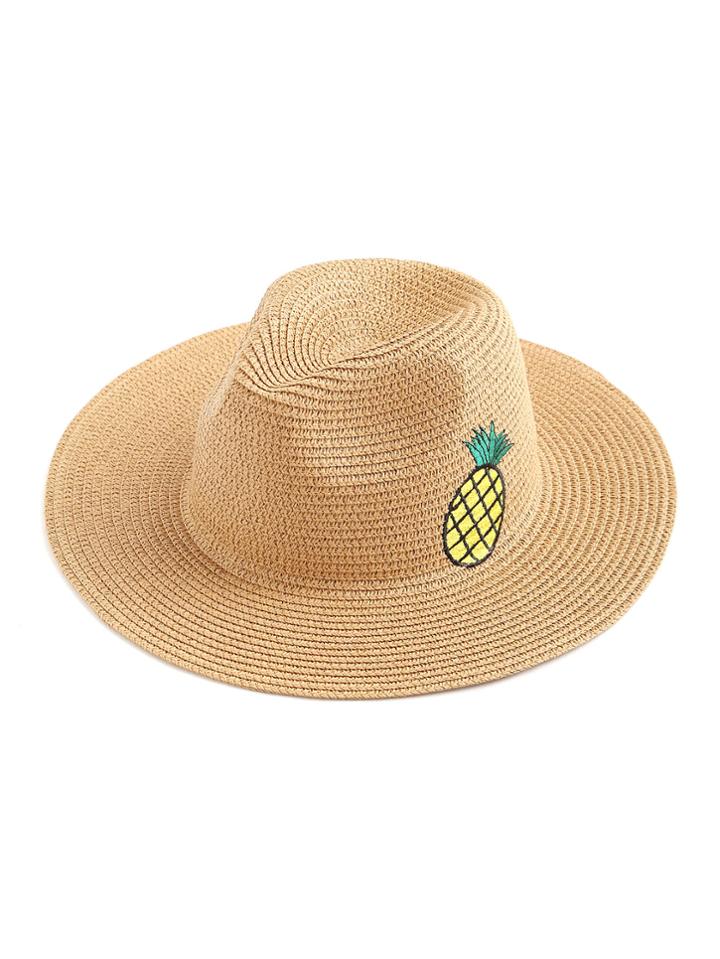Shein Pineapple Embroidery Straw Beach Hat