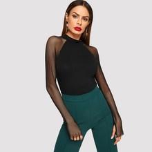Shein Fishnet Mesh Raglan Sleeve Fitted Tee