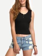 Shein Black Ribbed Buttons Tank Top