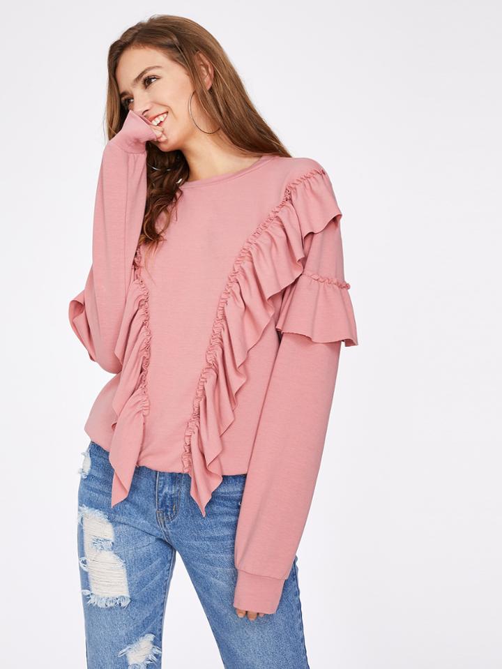 Shein Symmetric Flounce Trim Sweatshirt