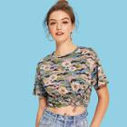 Shein Camo And Flower Print T-shirt